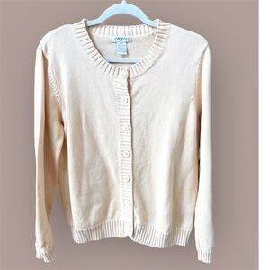 Orvis Women's pale yellow button down cardigan crewneck Sweater 100% cotton